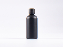 Schwarzglasflasche 100ml, mit Schraubverschluss & Giessring